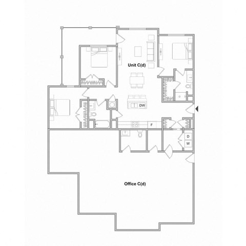 Laurel Live Work Space 3 bed 2 bath Floor Plan at Waterleaf at Neely Ferry Apartments, Simpsonville